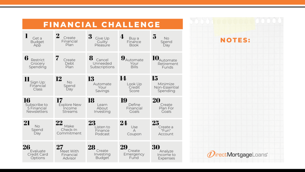 30 Day Financial Challenge Calendar 