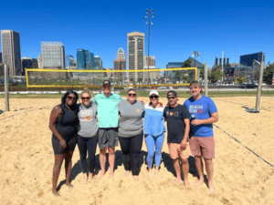 volleyball court with people 