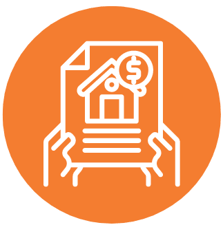 Hands holding paper with house and money sign icon