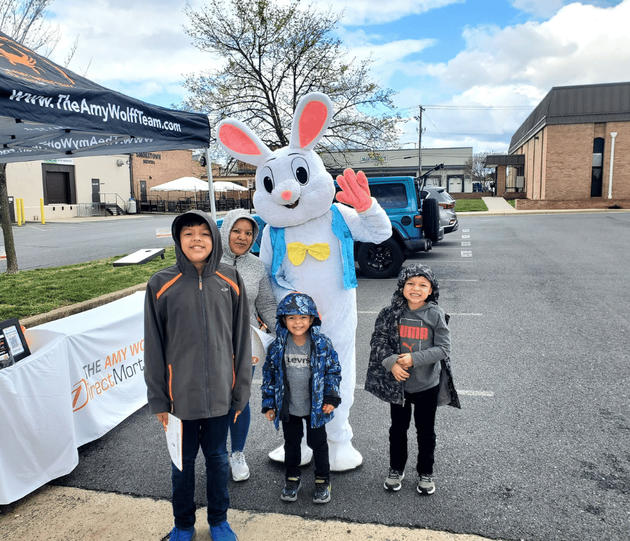 Easter Bunny and three children
