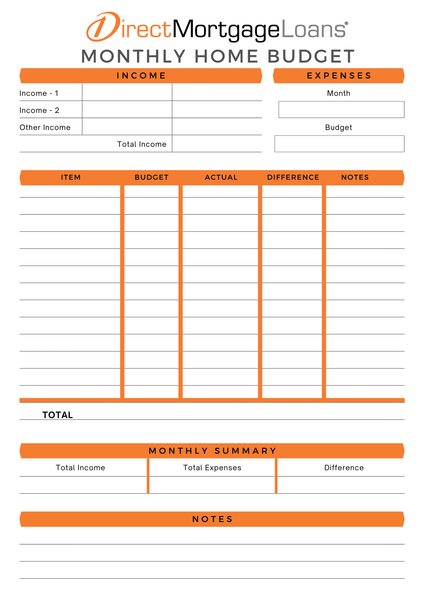 Monthly Home Budget