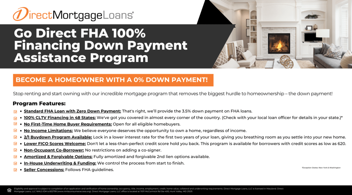 Go Direct FHA 100 Financing  
